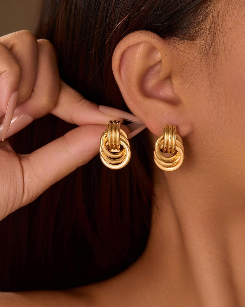 Spiritlele 14K Gold Plated Knot Earrings for Women Gold Silver Earrings Heart Link Drop Dangle Earring Chunky Golden Knotted Statement Jewelry - Image 2